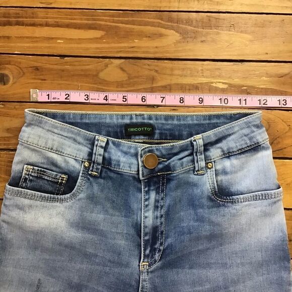 TRICOTTO high rise waist distressed rhinestone crystal sparkle jeans 6 ripped - Picture 9 of 14